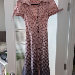 Pink Polka & Geo Print Button-Front Midi Dress
